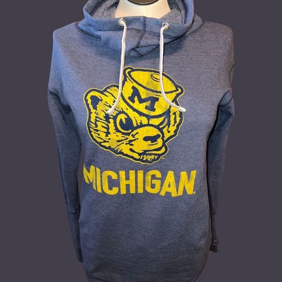 NWT Michigan Wolverines Women's Cowlneck Pullover Hoodie - Charcoal/Navy XL - Picture 1 of 4